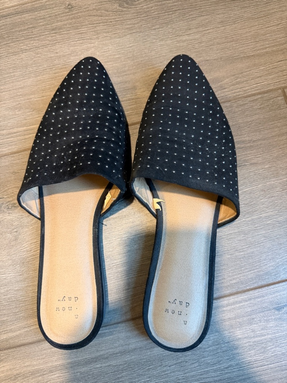 a new day Black Pointed-Toe Slip-On Mules with Silver Studs
